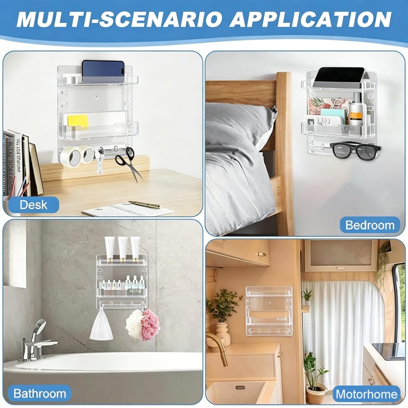 Bedside Shelf Wall Mount Organizer with Phone Cable Clips &