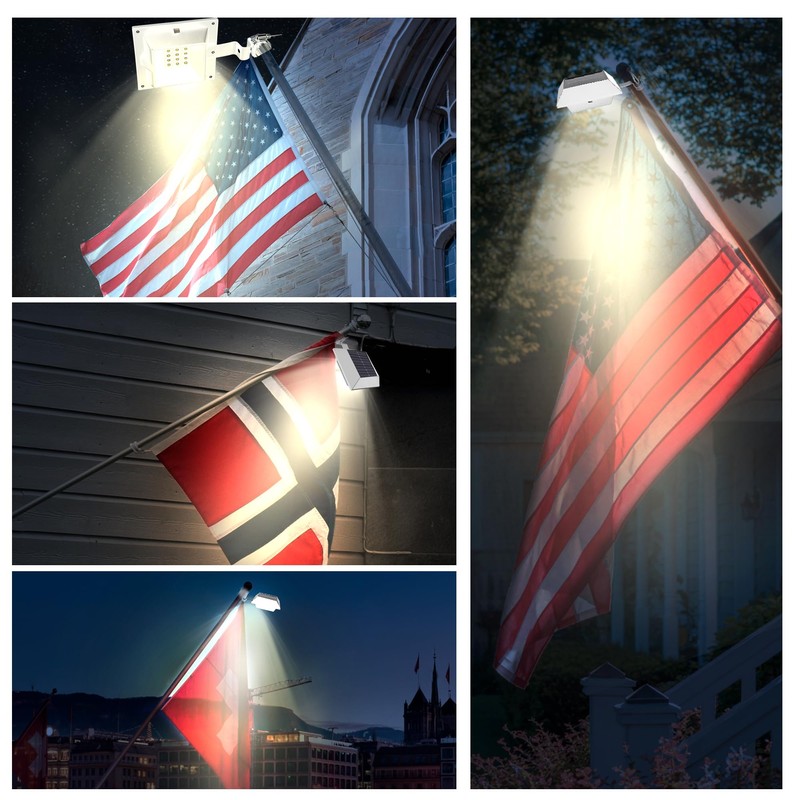 Solar Flag Pole Light, Bright Warm White 3000k Flagpole Light