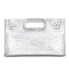 OPLERT Clutch Purse for Women Faux Leather Evening Bags with Chain for Prom Cocktail Wedding, silver
