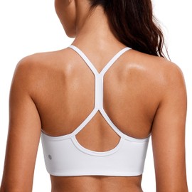 CRZ YOGA Butterluxe Womens High Neck Y Back Sports Bra - Padded Halter Racerback Spaghetti Thin Strap Workout Yoga Bra White Medium