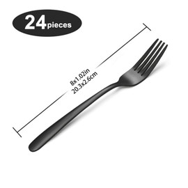 Unokit 24-Piece Stainless Steel Dinner Forks Silverware - 8 Inch Silver Dinner Forks Set of 24, Forks Set, Flatware Forks for Home, Kitchen or Restaurant, Mirror Polished, Dishwasher Safe, Black