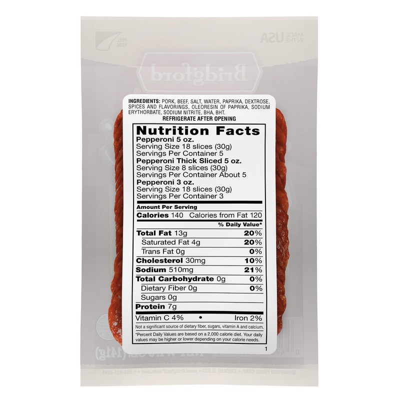 Bridgford Thick Sliced Pepperoni 5 oz Pack of 4 -