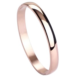MILAKOO Womens Rose Gold Stainless Steel Bracelet 8MM Plain Polished Finish Cuff Oval Bangle 7.1”