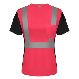 Graunton Reflective Short Sleeves for Women, Safety Shirts for Landscaping, Shipyards, Trucking, High Visibility Shirts for Workers, Security Personnel, (NK1-Pink,M)