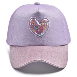 MCWTH Kids Heart Bling Baseball Cap for Girls Love Sequin Sun Hat Fits 6-12 Years Old Purple