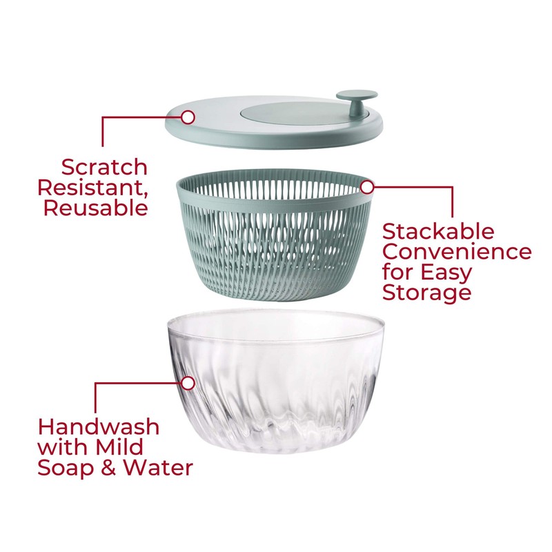 GUZZINI 10" Salad Spinner with Lid - White, Wash, Spin