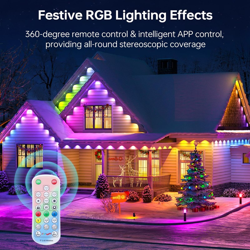 Permanent Outdoor Lights for House, 120ft 72 LEDs Smart RGB&IC