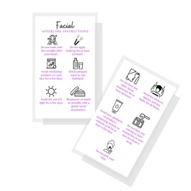 Boutique Marketing LLC Facial Aftercare Cards | 50 Pack | Size 2 x 3.5” inches Business Card Size | Esthetician | Aftercare Instructions White with Purple Text Design, black, white, purple