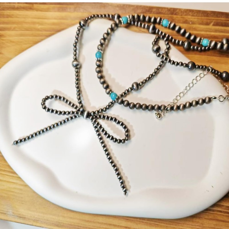 Bow Bowknot Pearl Cowboy Cowgirl Navajo Pearl Necklace For women