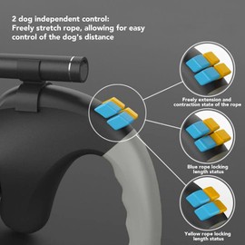 Correa de Perro Retráctil Doble para 2 Perros Grandes (hasta 50 Libras Cada), 360 ° de Rotación Doble Cabeza 9,84 Pies de Absorción de Impactos Extensible Correa para Mascotas
