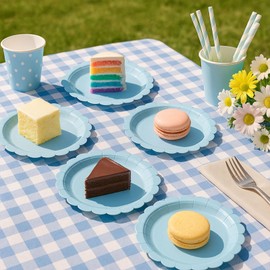 sunepany 50 Pieces Baby Blue Disposable Plates 9 Inch Light Blue Scalloped Paper Plates for Picnic Wedding Baby Shower Birthday Party Pastel Blue Dinner Plates