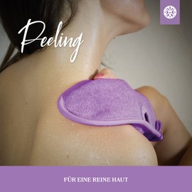 LoWell® Pack of 2 Body Exfoliating Gloves, Hamam Glove Exfoliating for Body and Face, Glove Exfoliating Gloves, Body Scrub, Bonus Exfoliating Guide and 2 Suction Cups, Purple