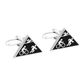 Sport Triathlon Cufflinks Black Silver Triangular + Gift Box – Special Sportsman Accessory for the Cuff, Varnish
