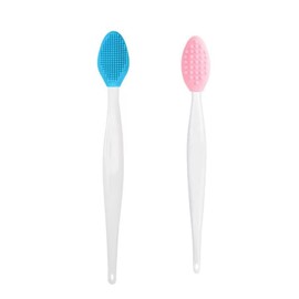 2 Pcs Lip Brush Tool Set,Double-Sided Silicone Exfoliating Lip Brush for Men Wome Double-sided Soft for ​Smoother and Fuller Lip Appearance (Blue,Pink)