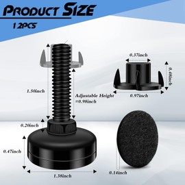 Adjustable Furniture Leveling Feet,12 Set Adjustable Furniture Leveling Feet,Adjustable Furniture Risers - Premium Bag Strap Furniture Legs Replacement - Bed Risers for Increased Height & Balance