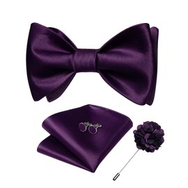 DiBanGu Corbatas De Moño Para Hombre, Corbata De Moño Autoatada, Pañuelo, Pin De Solapa, Conjunto De Gemelos, Pajarita Formal Para Boda, Bolsillo Cuadrado Talla Única Morado Oscuro