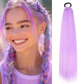 Rainbow Ponytail Extensions With Hair Tie 1 Packs 80g/Pack Coloured Hair Extensions for Braiding 18 inch Colorful Ombre Mermaid Pony Tail Synthetic Hair Extensions for Girl Women XXPurple