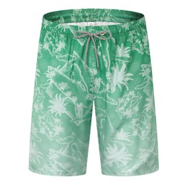 ELETOP Men's Swim Shorts Quick Dry Swim Trunks Beach Bathing Suit Board Shorts with Mesh Lining Palm Gradient Green L