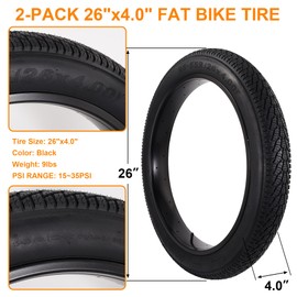 2-Pack 26x4.0 Fat Bike Tire, 26 Inch Mountain Bike Tires & Tubes (Black)