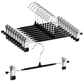 Girldate Pants Hangers, Skirt Hangers, Set of 10, Stainless Steel with Clips, Non Slip, Pants Hangers, Clothes Hangers, Slack Hangers, 360° Rotating Hook, Adjustable Size, Prevents Deformation, Black