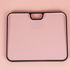 VIVLLEN Double-Sided Plastic Chopping Board, Cutting Board with Hanging Hole Best for Meat, Vegetables and Cheese. Professional Easy-Grip Handles（Pink）