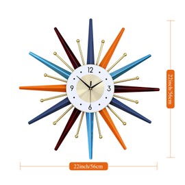YTCYKJ Starburst Large Wall Clock Metal Decorative,Mid Century Wall Clocks, Silent Non-Ticking Battery Operated Wall Clocks Home Décor for Living Room,Bedroom,Dining Room, Office, 22 inch