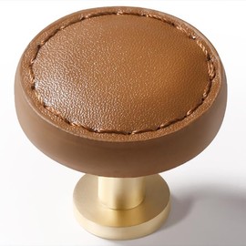 JIASENBAO 2 Pack Brown Leather Drawer Pulls Round Leather Handles Cabinet knobs for Kitchen Bathroom Cabinets Dressers Furniture Handles