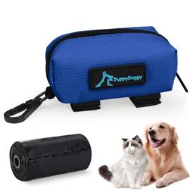 PuppyDoggy 1 Pack Poop Bag Holder for Dogs and Cats Waste Bag Dispenser Poop Bag Pouch Dispenser with 1 Roll of Free Poop Bags for Dog Leash Accessory Bicycle (Blue)