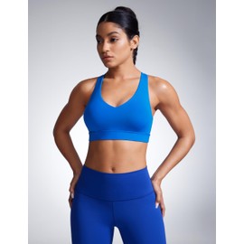 CRZ YOGA Women's Butterbreeze V Neck Sports Bras - Adjustable Straps Criss Cross Back Padded Wireless Running Workout Bra Sparkle Blue 12