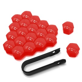 KUQUTIDY 20PCS Lug Nut Covers, 19mm Wheel Center Lug Nut Bolt Cover Caps with Removal Tool, Hexagonal Wheel Hub Lug Hole Plugs Dust Protective Cover, Tire Rim Bolt Decorative Caps for Most Car (Red)