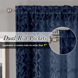 Lecloud Leia 2 Panels Navy Blue Sheer Curtains 84 Inches Long, Light Filtering Clip Textured Voile Living Room Curtain with Dula Rod Pockets, Farmhouse Jacquard Leaf Bedroom Drapes, 38x84 Inch