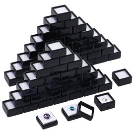 BENECREAT Pack of 70 Black Gemstone Display Box, 29.5 mm Plastic Transparent Bare Stone Box, Square Gemstone Box for Gemstone, Jewellery, Diamond Accessories Display, Thickness: 16 mm