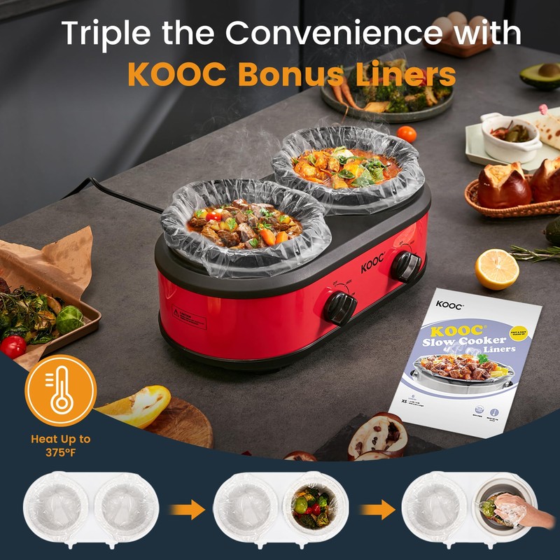 KOOC Double Small Slow Cooker, Buffet Server and Warmer, 2