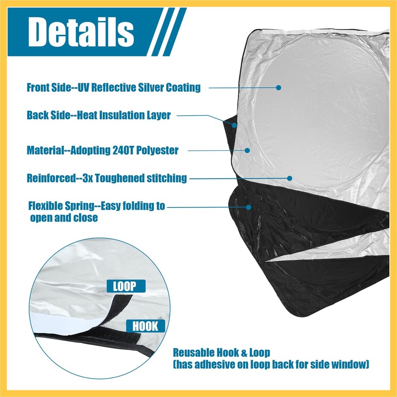 REPAIROCK Semi-Truck Sunshade for Windshield Side Window Full Covered 240T