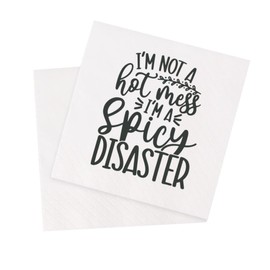 VOWFOO Funny Sarcasm Quotes Cocktail Napkins Party Beverage Bar Napkins Disposable Paper Novelty Humorous Quirky Gag Gift 100Pcs 4.5 x 4.5 2-ply (I'm Not A Hot Mess I'm A Spicy Disaster)