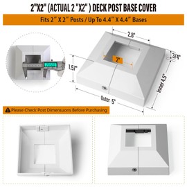 Wocepu 8 pcs 2"x2" Aluminum Deck Post Base Cover, for Deck railings, Stairs, Patios, Porches Split Deck Post Skirt (White)