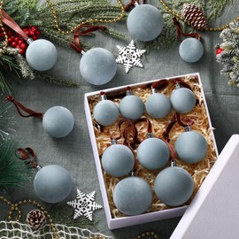 PullCrease 40 Pcs Velvet Christmas Balls Flocked Christmas Tree Hanging Ornaments Xmas Shatterproof Plastic Balls for Xmas Tree Decor(Haze Blue)