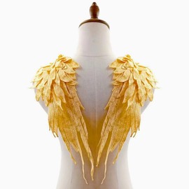 Liveish Angel Wing Applique, Embroidered Wings, Yellow Appliques for Dresses,Shoulder Applique 1 Pair(Yellow)