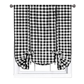 Buffalo Check Tieup Window Curtain - 42 Inch Width, 63 Inch Length - Black & White Plaid - Light Filtering Farmhouse Country Drapes for Bedroom Living & Dining Room by Achim Home Decor
