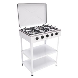 OCASAMI Propane Gas Stove, 5 Burner Propane Gas BBQ Grill with Wind Blocking Cover Stainless Steel Gas Cooker Gas Grill for Outdoor Cooking & Camping & RV & Apartment (White)