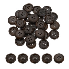 uxcell 50Pcs Wooden Buttons, 18mm(3/4") 4 Hole Round Wood Sewing Button Craft Flatback for Sewing DIY Craft Clothing, Dark Brown