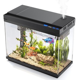 Vehipa Fish Tank, 2.4 Gallon Fish Aquarium, Fish Tank Starter kit with Smart Humidifier, Temperature Display, 7-Color Lighting, 3 in 1 Quiet Pump with Filteration & Oxygenation & Circulation