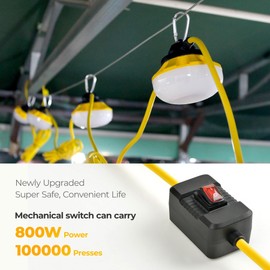 HYANGLUX 3 Prong Outdoor LED String Lights with Switch: 50FT 50W 5500lm ETL Certified Bright Temporary Lighting Hanging IP65 Waterproof Construction Work Light for Attic Jobsite Garage