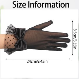 Maxqzin Black Lace Gloves For Women, Lace Gloves Women Tea Party Elegant Vintage Bow Short Black Glove Womens Formal for Wedding Opera Evening Dinner Party