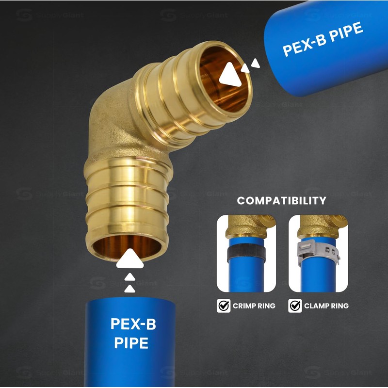 Supply Giant QYMO0100-OM x PEX 90 Degree Elbow Barb Pipe