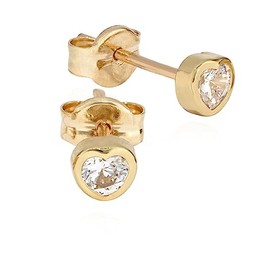 NKlaus Pair of Stud Earrings Heart 333 Yellow Gold 8 Carat Zircon White, Yellow Gold