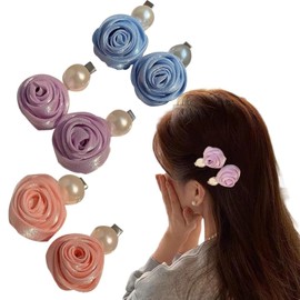 SUNTRADE 6pcs Rose Flower Hair Clips with Pearl, Cute Hair Clips for Women Girls Funny Hairpins Duckbill Hair Accessories