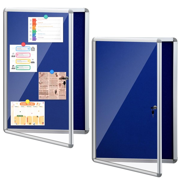 Blulu 2 Set Enclosed Bulletin Boards Lockable Noticeboard Windproof Outdoor