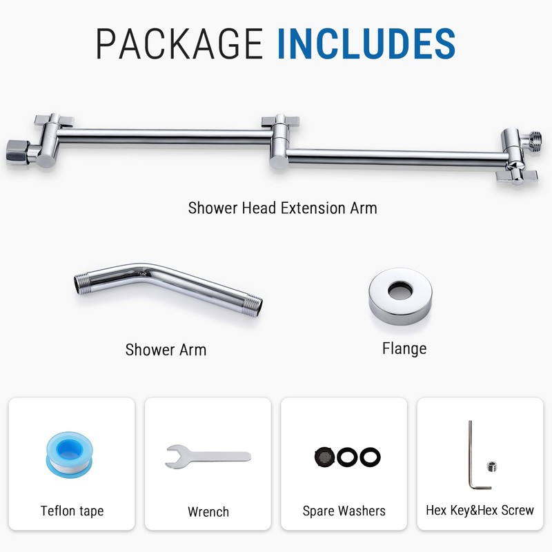 G-Promise 18 Inch Shower Head Extension Arm with Shower Arm