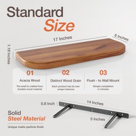 BATODA 36" Acacia Wood Floating Shelves Wall Mounted (Round Edge) – Rustic Farmhouse Wooden Wall Storage Shelf for Bedroom, Kitchen - Brackets and Shelving Hardware Included (Acacia,36 Inch Length)